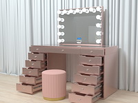 Luxe kaptafel met verlichting - 1500x600x810mm - roze - incl. poef - afbeelding 7 van  11