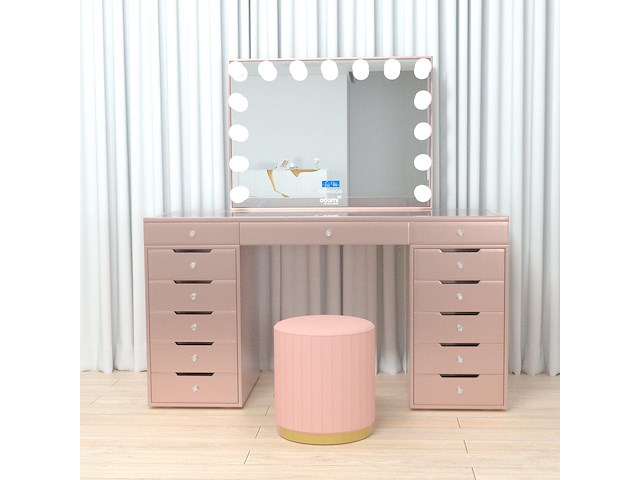 Luxe kaptafel met verlichting - 1500x600x810mm - roze - incl. poef - afbeelding 9 van  11