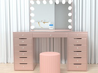 Luxe kaptafel met verlichting - 1500x600x810mm - roze - incl. poef - afbeelding 9 van  11