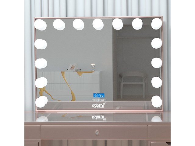 Luxe kaptafel met verlichting - 1500x600x810mm - roze - incl. poef - afbeelding 10 van  11