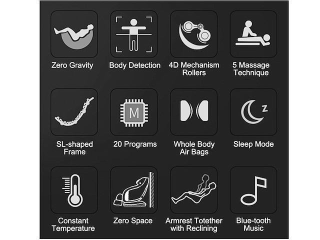 Luxe massagestoel zero gravity - wit / blauw - afbeelding 10 van  20