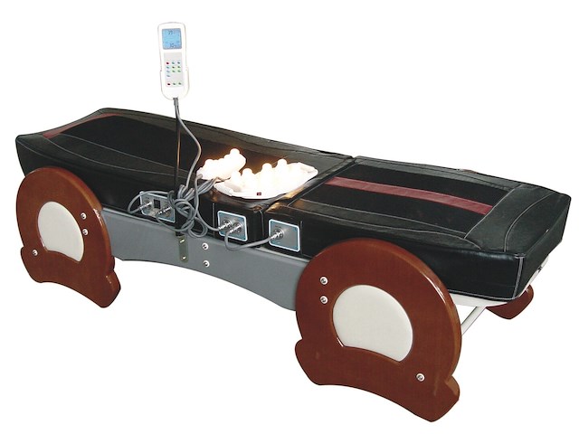 Luxe verwarmd massagebed met decoratief houten frame 200x60cm - afbeelding 1 van  5