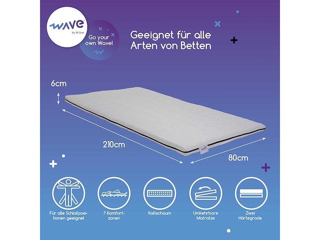 M line wave topper 80 x 210 cm koud schuim matras topper, optimale ondersteuning en ademendheid - afbeelding 2 van  6