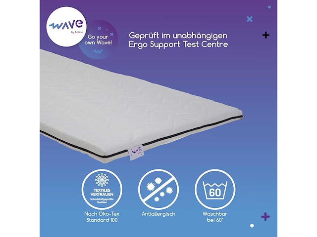M line wave topper 80 x 210 cm koud schuim matras topper, optimale ondersteuning en ademendheid - afbeelding 4 van  6