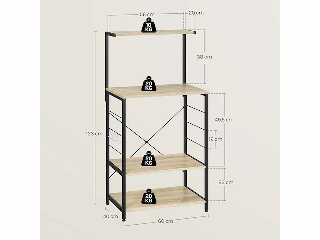 Magnetronplank, keukenkast, 4 lagen, 4 haken - afbeelding 2 van  3