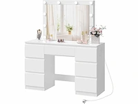 Make-up tafel met grote led-spiegel, 7 lades, stekkerdoos, 110 cm - afbeelding 2 van  8