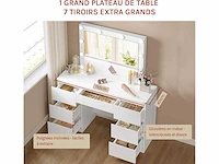 Make-up tafel met grote led-spiegel, 7 lades, stekkerdoos, 110 cm - afbeelding 4 van  8