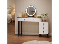 Make-up tafel met led-lampen, make-upbureau met 5 lades, dimbare ronde spiegel in 3 kleuren