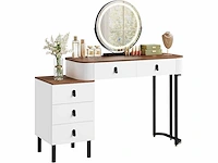 Make-up tafel met led-lampen, make-upbureau met 5 lades, dimbare ronde spiegel in 3 kleuren - afbeelding 2 van  5