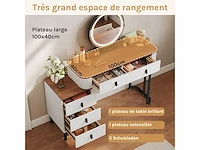 Make-up tafel met led-lampen, make-upbureau met 5 lades, dimbare ronde spiegel in 3 kleuren - afbeelding 5 van  5