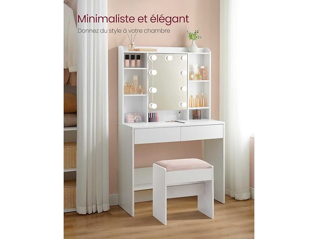 Make-up tafel met led-verlichting, 3 tonen en instelbare helderheid - afbeelding 4 van  4