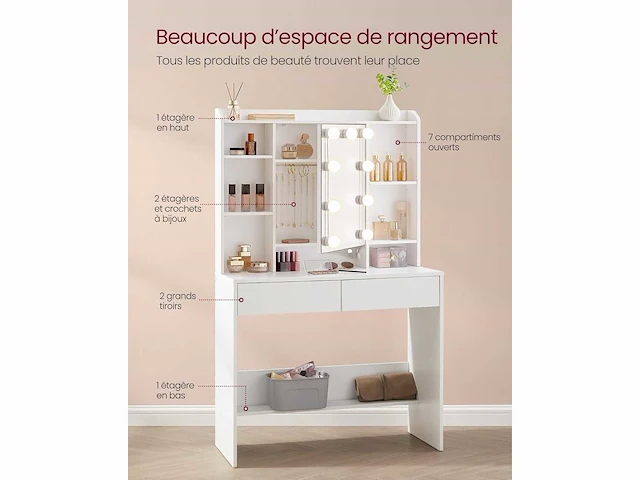 Make-up tafel met led-verlichting, 3 tonen en instelbare helderheid - afbeelding 4 van  6