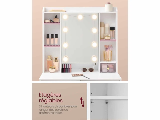 Make-up tafel met led-verlichting, 3 tonen en instelbare helderheid - afbeelding 5 van  6