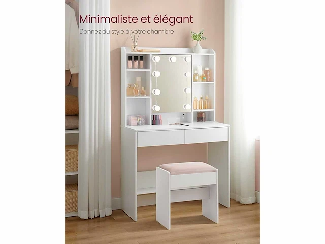 Make-up tafel met led-verlichting, 3 tonen en instelbare helderheid - afbeelding 6 van  6