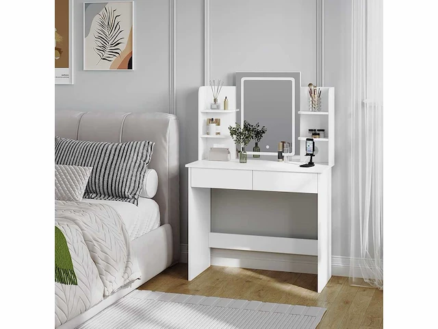 Make-up tafel met spiegel en led-lamp, make-up tafel 2 usb-poorten - afbeelding 1 van  4