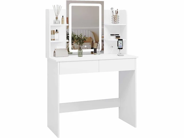 Make-up tafel met spiegel en led-lamp, make-up tafel 2 usb-poorten - afbeelding 2 van  4