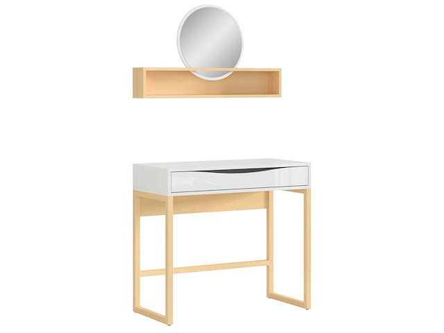 Make-uptafel vayen 85cm 1 lade - lichte eikdecor/ wit - afbeelding 3 van  8