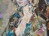 Maks avadevic birchstein (1914-2000), portrait of a lady seated, 1991, oil on canvas 89 x 79 cm. (35.0 x 31.1 in.), frame: 105 x 95 cm. (41.3 x 37.4 in.)