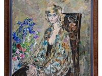Maks avadevic birchstein (1914-2000), portrait of a lady seated, 1991, oil on canvas 89 x 79 cm. (35.0 x 31.1 in.), frame: 105 x 95 cm. (41.3 x 37.4 in.) - afbeelding 2 van  6