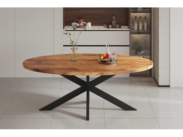 Mango houten ovalen tafel alexa - metalen frame - 200 cm - afbeelding 1 van  4