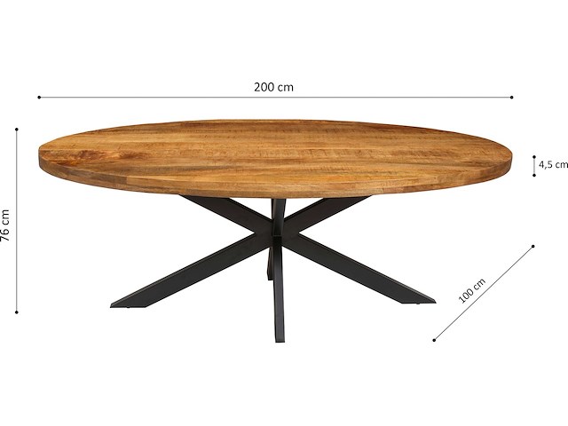 Mango houten ovalen tafel alexa - metalen frame - 200 cm - afbeelding 4 van  4