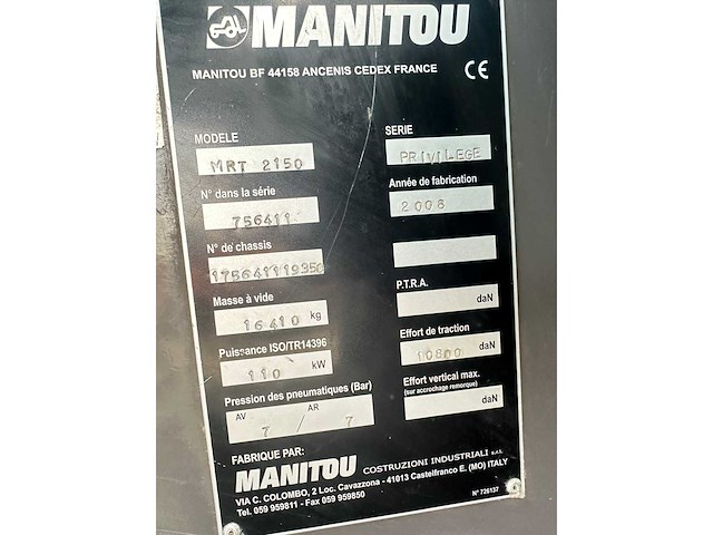 Manitou - 2008 - mrt2150 - privilege - roterende verreiker - afbeelding 32 van  32