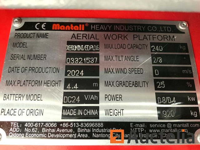 Mantall xe60 mini schaarhoogwerker 6.4m - afbeelding 21 van  28