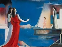 Marcel delmotte (1901-1984), 'les premiers pas vers l'âge adulte', oil on unalit 50 x 60 cm. (19.67 x 23.62 in.), frame: 54 x 64 cm. (21.26 x 25.19 in.)