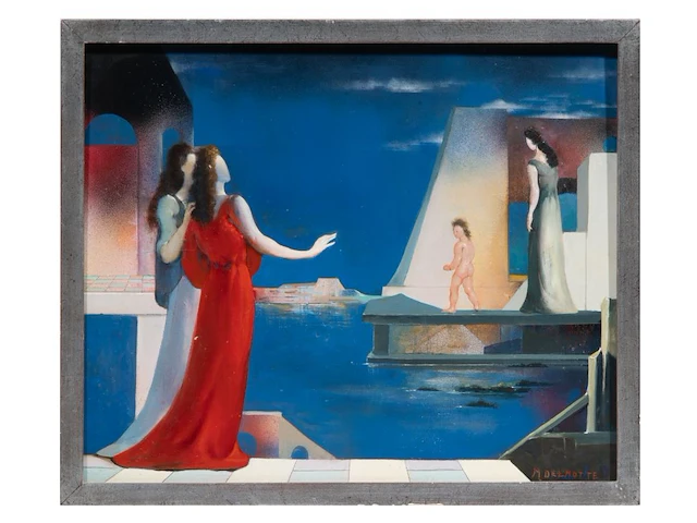 Marcel delmotte (1901-1984), 'les premiers pas vers l'âge adulte', oil on unalit 50 x 60 cm. (19.67 x 23.62 in.), frame: 54 x 64 cm. (21.26 x 25.19 in.) - afbeelding 2 van  7