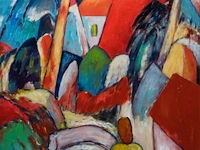 Marcel hocq (1933-2021), 'mon village', 2004, oil on canvas 80 x 70 cm. (31 1/2 x 27.55 in.), frame: 101.5 x 91.5 cm. (39.96 x 36.02 in.)