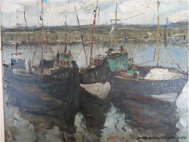 Marina olie op paneel, gesigneerd - afbeelding 2 van  3
