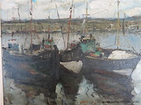 Marina olie op paneel, gesigneerd - afbeelding 2 van  3