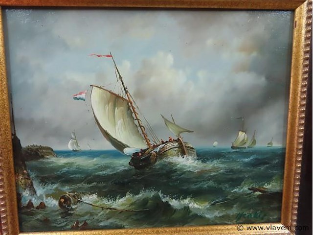 Marine olie op paneel, gesigneerd - afbeelding 2 van  3