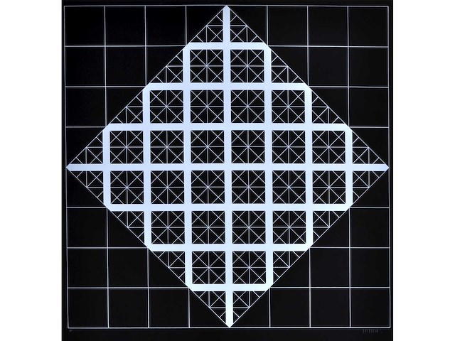 Mark verstockt - geometrisch abstracte compositie - kleurenzeefdruk - 1976 - afbeelding 2 van  6