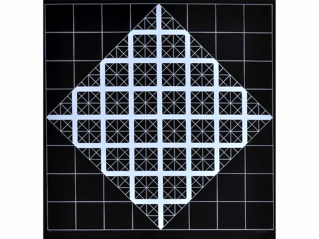 Mark verstockt - geometrisch abstracte compositie - kleurenzeefdruk - 1976 - afbeelding 2 van  6