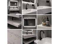 Marmer look badkamer meubel set 80cm incl kraan en spiegel - afbeelding 2 van  2