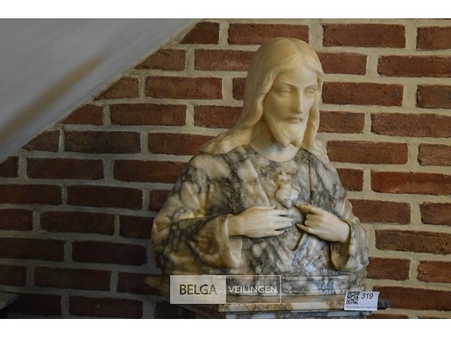 Marmeren zuil met jezus christus h=±150cm - afbeelding 3 van  5