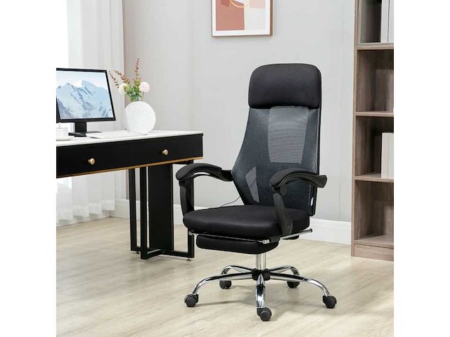Massagebureaustoel met voetsteun, 2 vibratiepunten, usb-interface, zwart - afbeelding 1 van  5