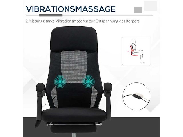 Massagebureaustoel met voetsteun, 2 vibratiepunten, usb-interface, zwart - afbeelding 2 van  5