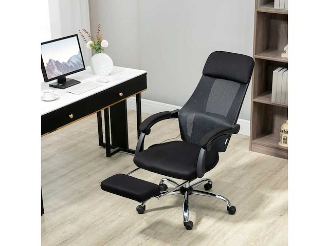 Massagebureaustoel met voetsteun, 2 vibratiepunten, usb-interface, zwart - afbeelding 3 van  5