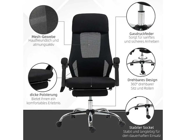 Massagebureaustoel met voetsteun, 2 vibratiepunten, usb-interface, zwart - afbeelding 5 van  5