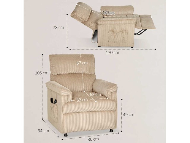 Massagestoel met vibratiemodi, warmtefunctie, stoffen bekleding, bruin - afbeelding 4 van  8