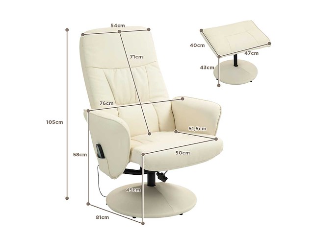 Massagestoel met voetsteun, ergonomische stoel met 10 vibratiepunten - afbeelding 4 van  8