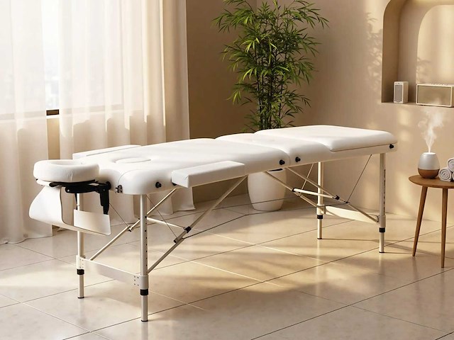 Massagetafel 3 zones opvouwbaar cosmetisch maximaal 225 kg hoogte verstelbaar wit aluminium frame - afbeelding 1 van  5