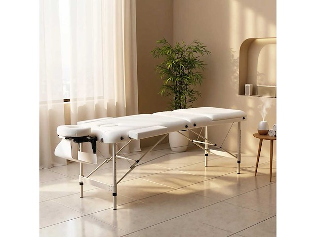 Massagetafel 3 zones opvouwbaar cosmetisch maximaal 225 kg hoogte verstelbaar wit aluminium frame - afbeelding 2 van  5