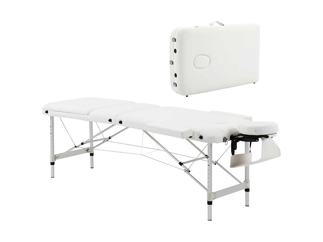 Massagetafel 3 zones opvouwbaar cosmetisch maximaal 225 kg hoogte verstelbaar wit aluminium frame - afbeelding 3 van  5