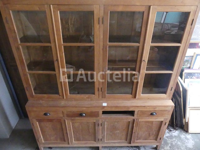 Massief houten dressoir met vitrine - afbeelding 1 van  4