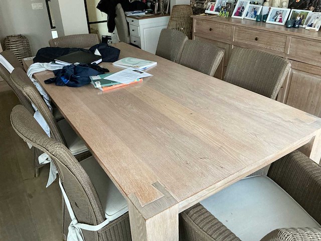 Massief houten eetkamertafel + stoel (8x) - afbeelding 6 van  7