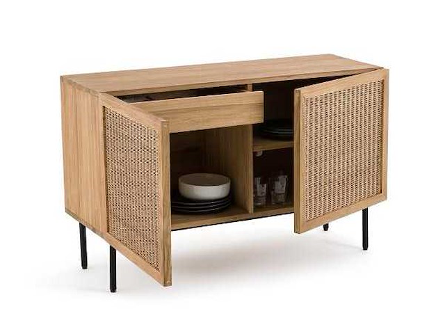 Massief teakhout en geweven rotan dressoir - afbeelding 1 van  9