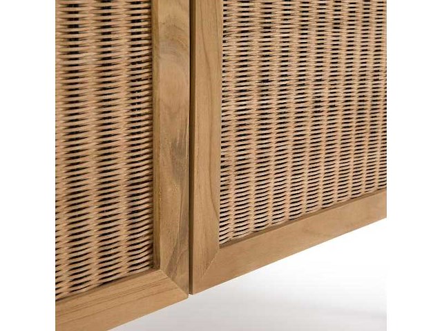 Massief teakhout en geweven rotan dressoir - afbeelding 6 van  9
